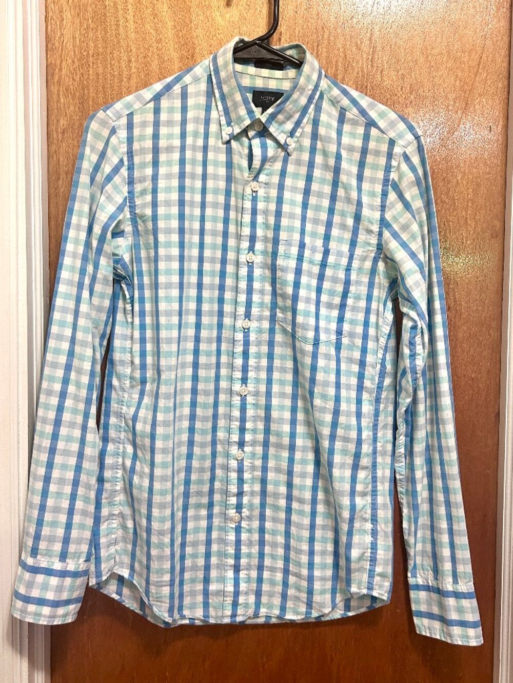 White and blue gingham button down shirt XS J. Crew long sleeve
